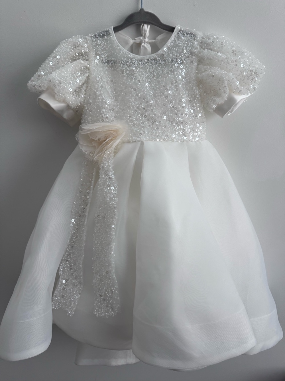 White Sequin Bodice Flower Girl Dress
